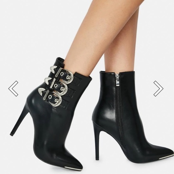 Azalea Wang Hamilton Leather buckles black Boots‎ moto size 10 high heels - Picture 1 of 16